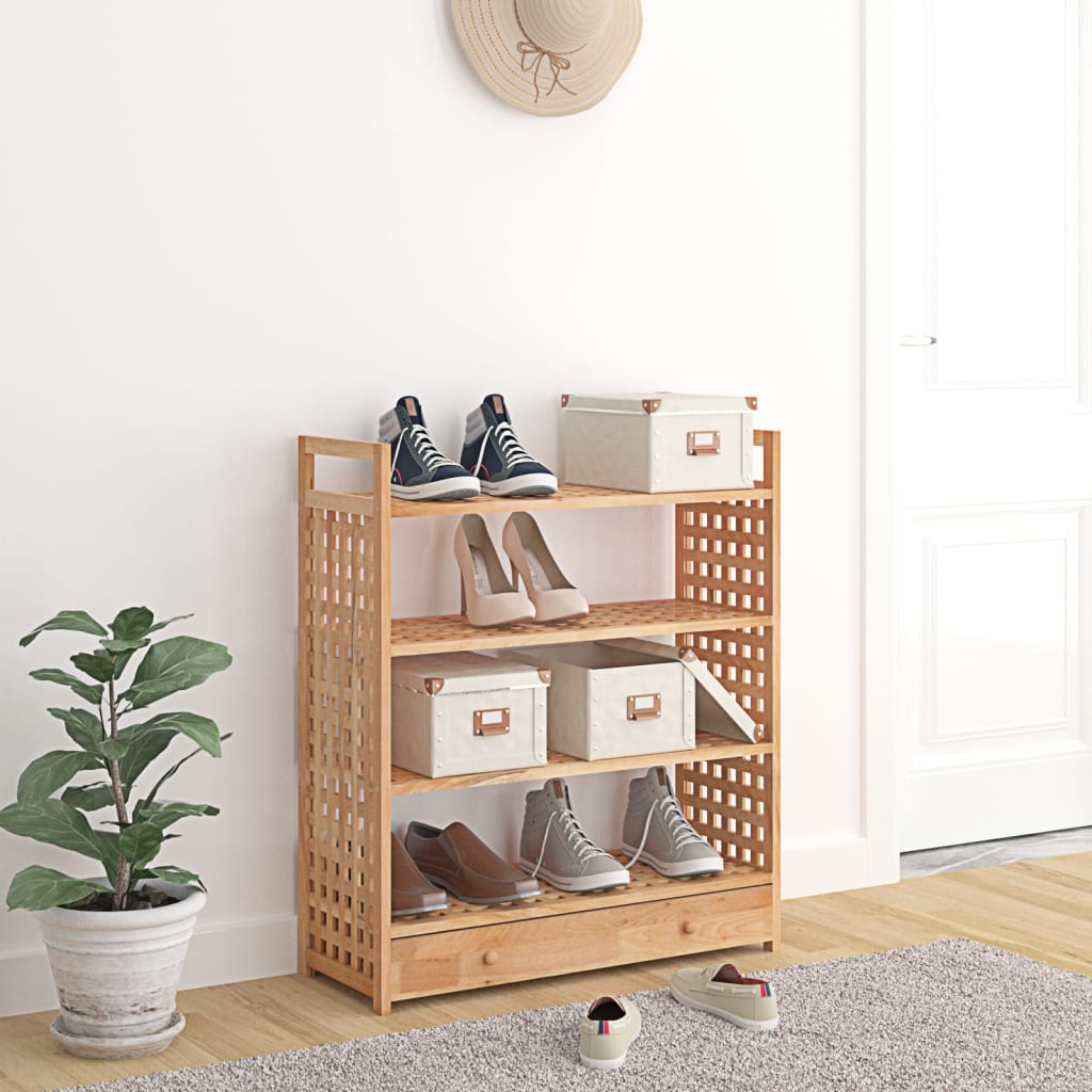 Shoe Rack with Drawer 27.6x10.6x31.9" Solid Wood Walnut
