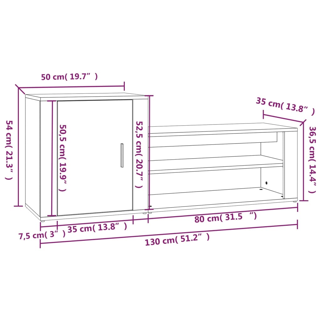 Shoe Cabinet Black 51.2x13.8x21.3" Engineered Wood