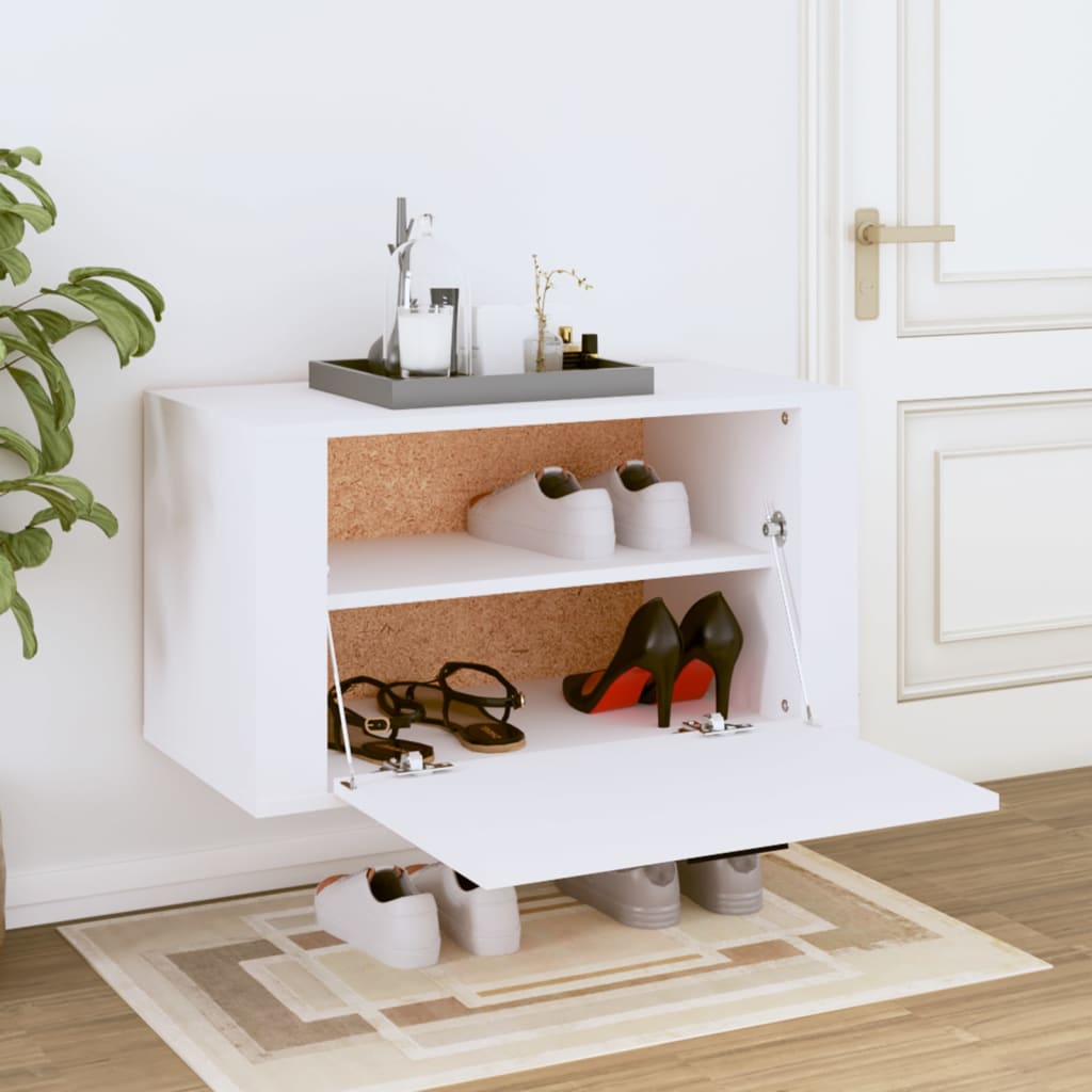 Wall-mounted Shoe Cabinet White 27.6"x13.8"x15" Engineered Wood