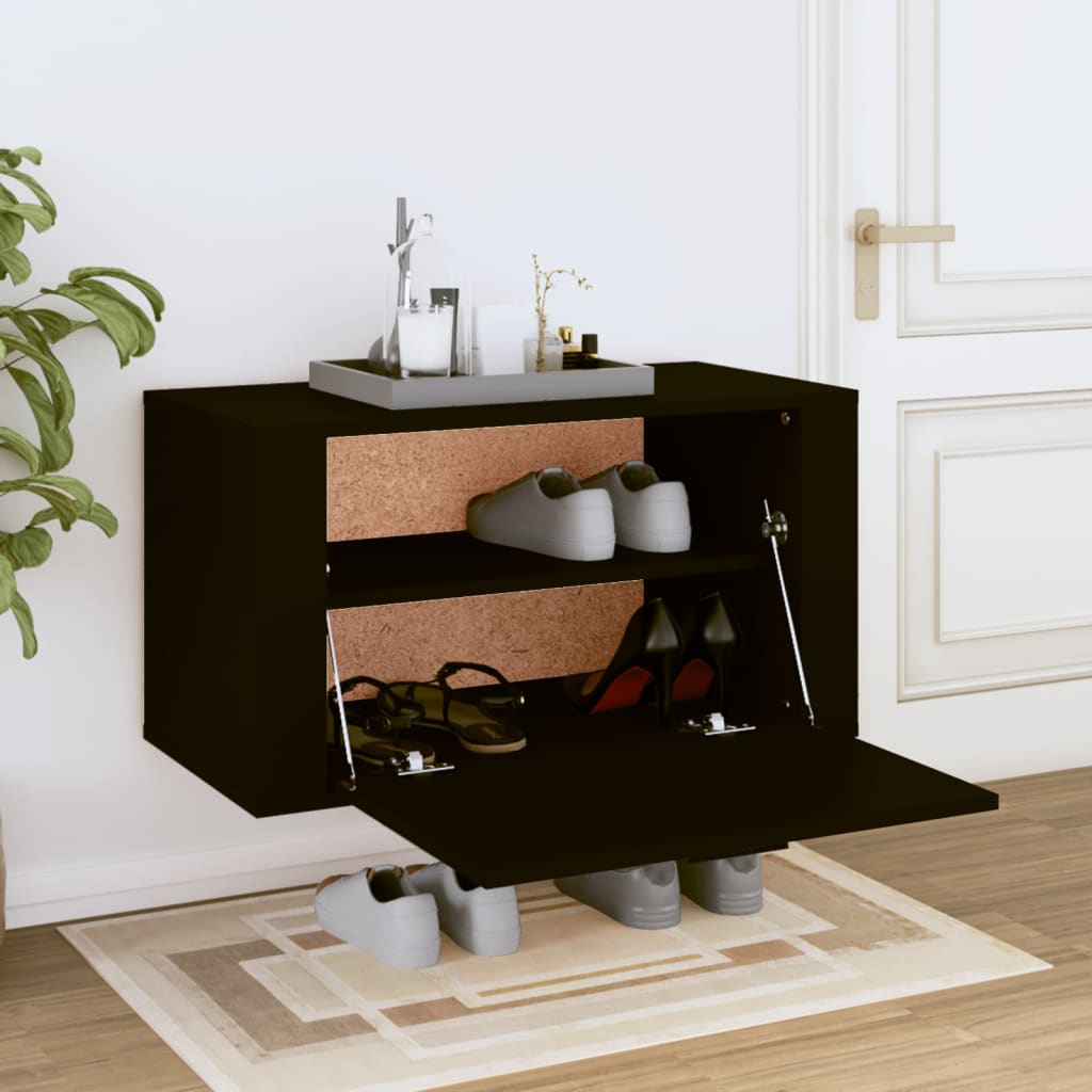 Wall-mounted Shoe Cabinet Black  27.6x13.8x15.0" Engineered Wood