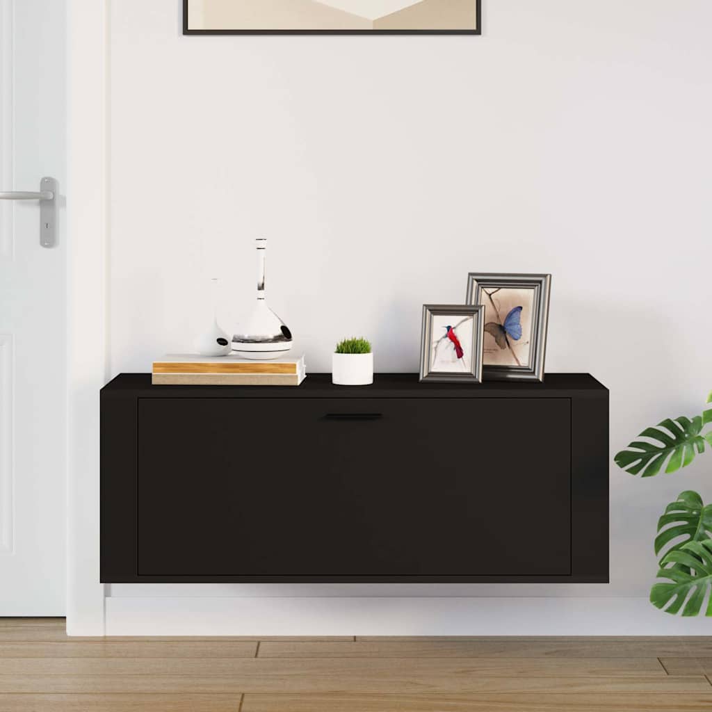 Wall Shoe Cabinet Black 39.4x13.8x15.0" Engineered Wood