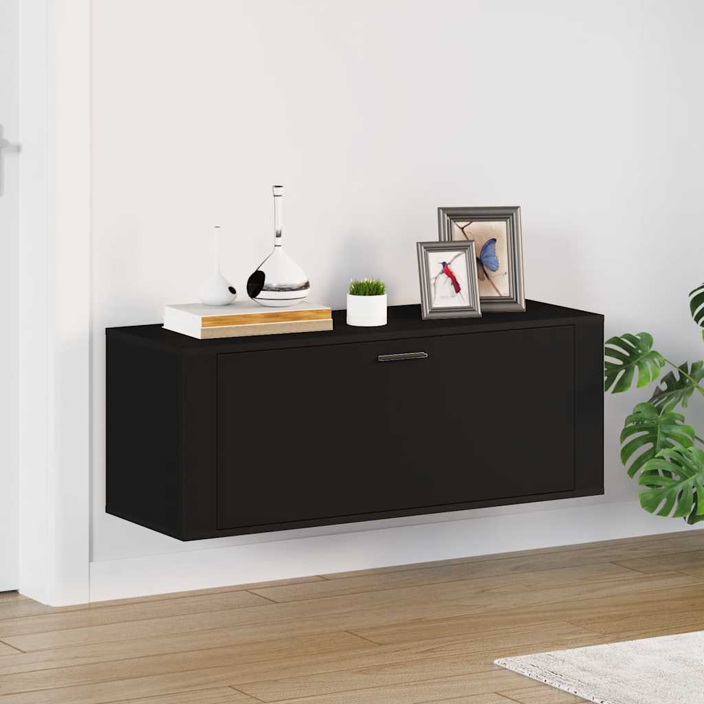 Wall Shoe Cabinet Black 39.4x13.8x15.0" Engineered Wood