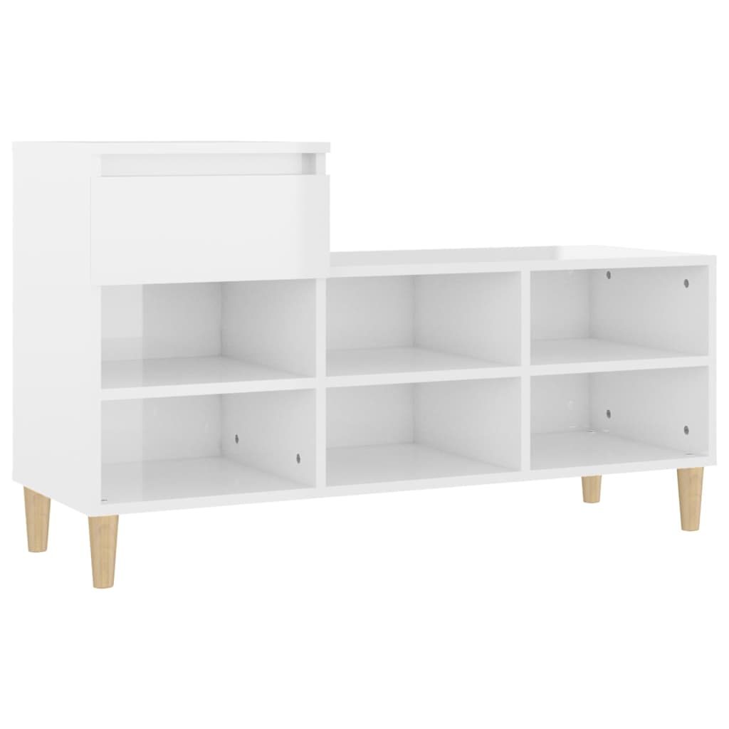 Shoe Cabinet High gloss white Engineered Wood, Solid Eucalyptus Wood
