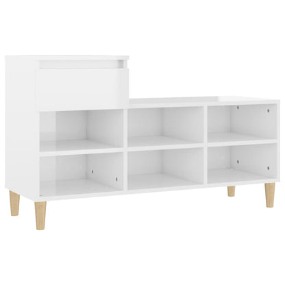 Shoe Cabinet High gloss white Engineered Wood, Solid Eucalyptus Wood