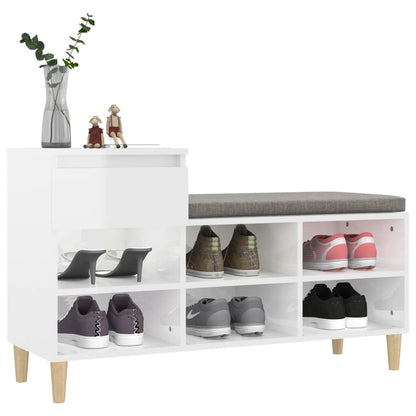 Shoe Cabinet High gloss white Engineered Wood, Solid Eucalyptus Wood