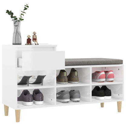 Shoe Cabinet High gloss white Engineered Wood, Solid Eucalyptus Wood