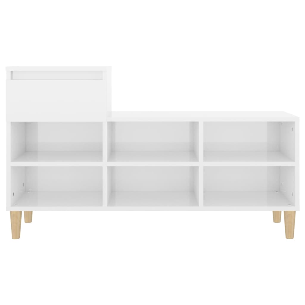 Shoe Cabinet High gloss white Engineered Wood, Solid Eucalyptus Wood