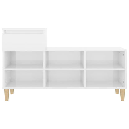 Shoe Cabinet High gloss white Engineered Wood, Solid Eucalyptus Wood