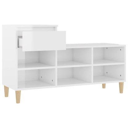 Shoe Cabinet High gloss white Engineered Wood, Solid Eucalyptus Wood