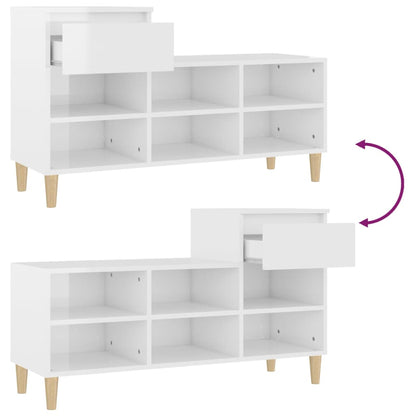 Shoe Cabinet High gloss white Engineered Wood, Solid Eucalyptus Wood