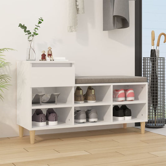 Shoe Cabinet High gloss white Engineered Wood, Solid Eucalyptus Wood
