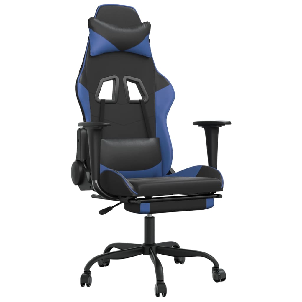 Gaming Chair with Footrest Black and Blue Faux Leather