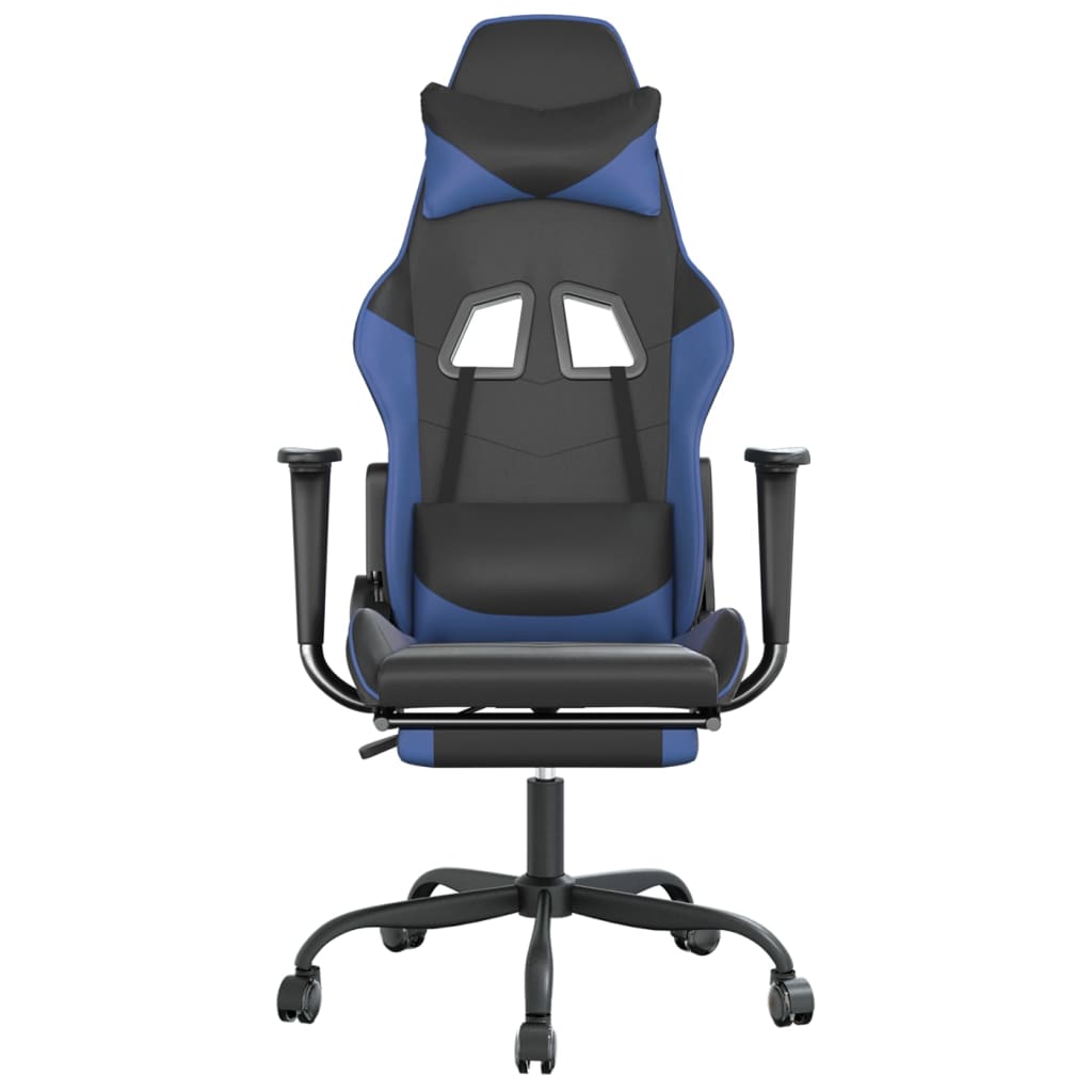 Gaming Chair with Footrest Black and Blue Faux Leather