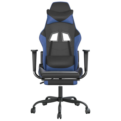 Gaming Chair with Footrest Black and Blue Faux Leather