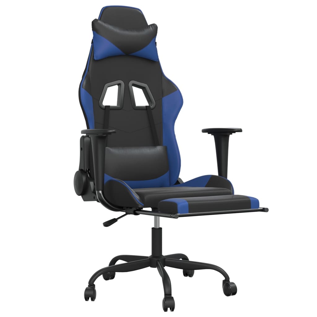 Gaming Chair with Footrest Black and Blue Faux Leather