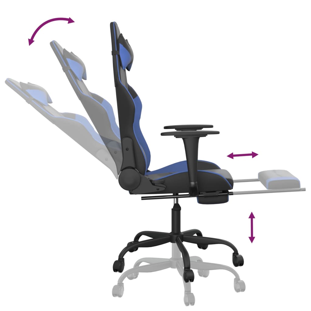 Gaming Chair with Footrest Black and Blue Faux Leather