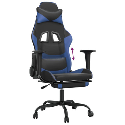 Gaming Chair with Footrest Black and Blue Faux Leather