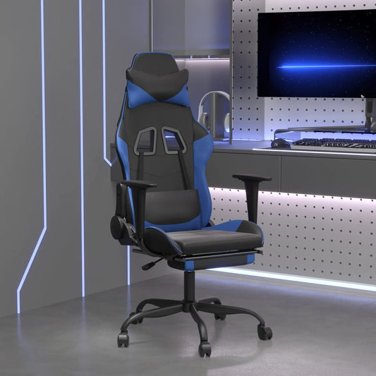Gaming Chair with Footrest Black and Blue Faux Leather