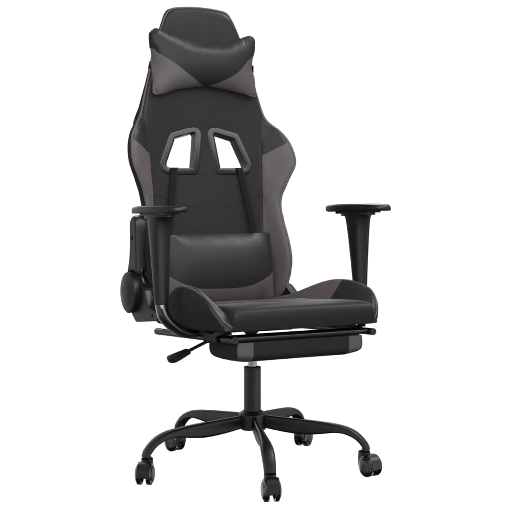 Gaming Chair Black and Grey Faux leather Adjustable
