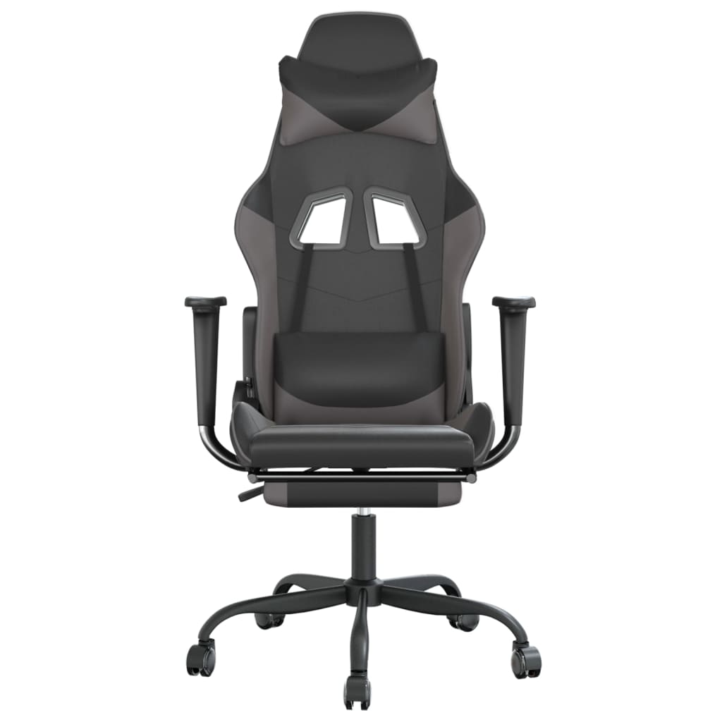Gaming Chair Black and Grey Faux leather Adjustable