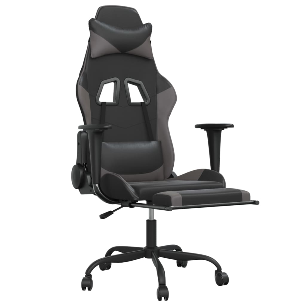Gaming Chair Black and Grey Faux leather Adjustable