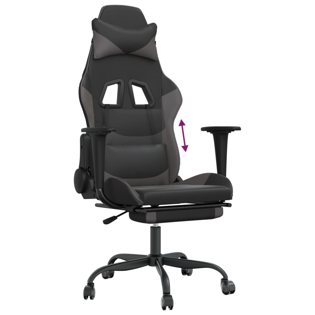 Gaming Chair Black and Grey Faux leather Adjustable
