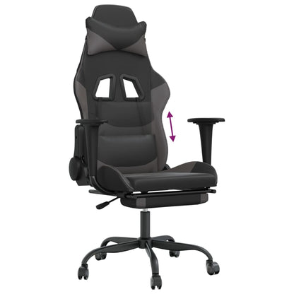 Gaming Chair Black and Grey Faux leather Adjustable