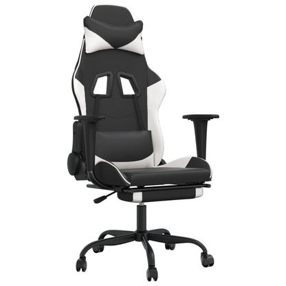 Gaming Chair Black and White Faux Leather, Metal, Plywood, Foam