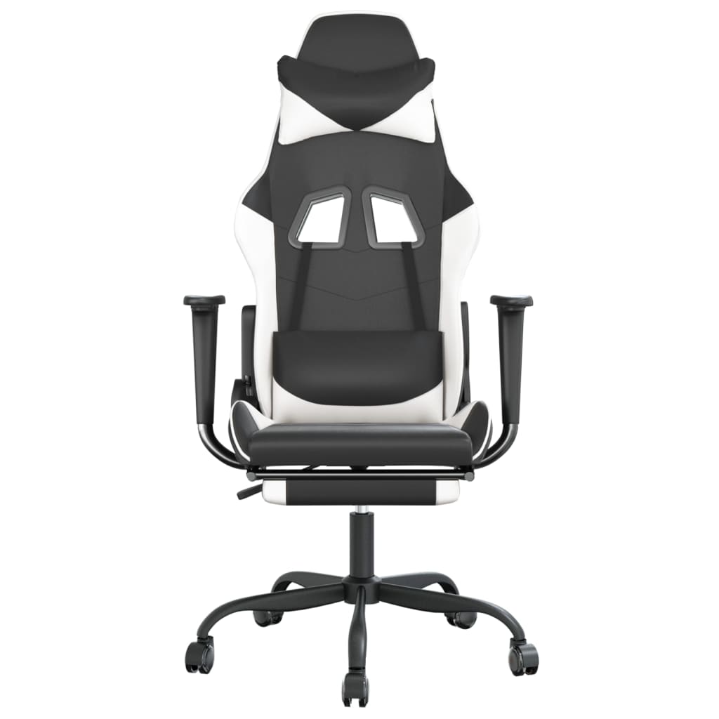 Gaming Chair Black and White Faux Leather, Metal, Plywood, Foam