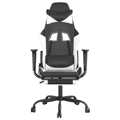 Gaming Chair Black and White Faux Leather, Metal, Plywood, Foam