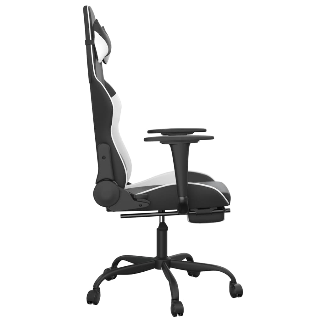 Gaming Chair Black and White Faux Leather, Metal, Plywood, Foam