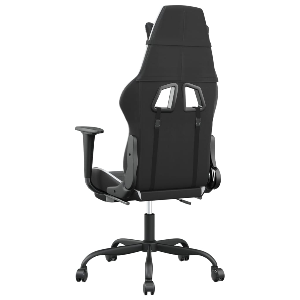 Gaming Chair Black and White Faux Leather, Metal, Plywood, Foam
