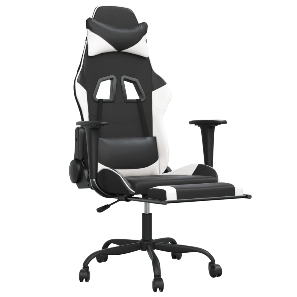 Gaming Chair Black and White Faux Leather, Metal, Plywood, Foam