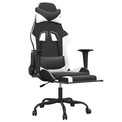 Gaming Chair Black and White Faux Leather, Metal, Plywood, Foam