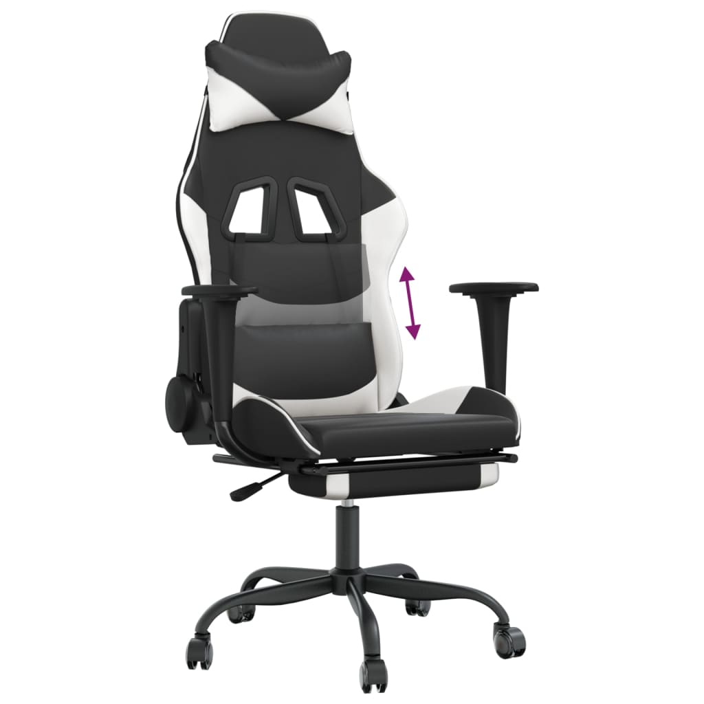 Gaming Chair Black and White Faux Leather, Metal, Plywood, Foam