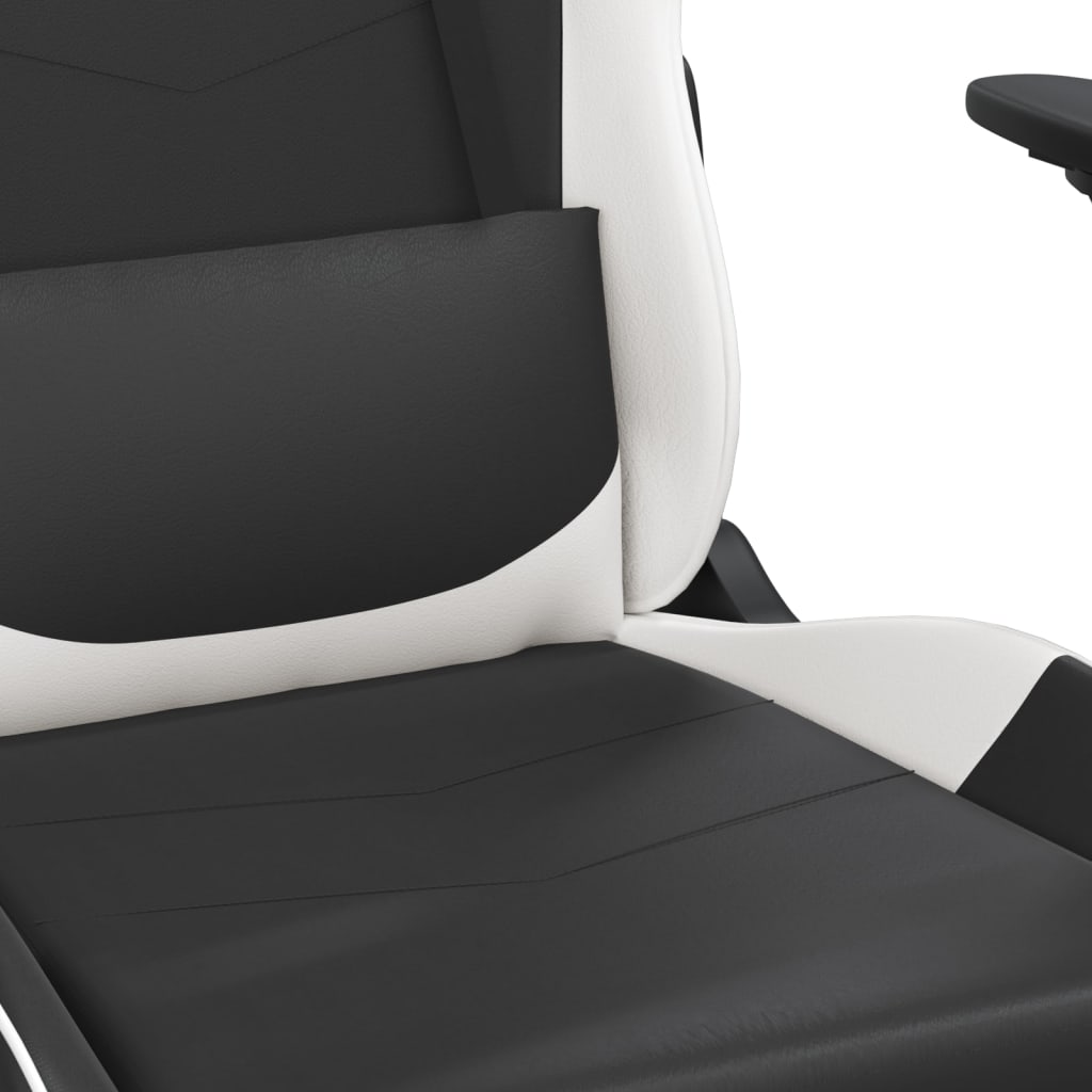 Gaming Chair Black and White Faux Leather, Metal, Plywood, Foam