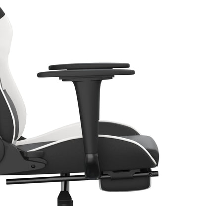 Gaming Chair Black and White Faux Leather, Metal, Plywood, Foam