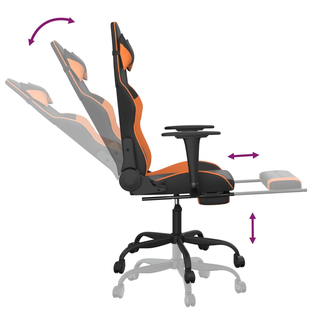 Gaming Chair Black and Orange Faux leather, metal, plywood, foam