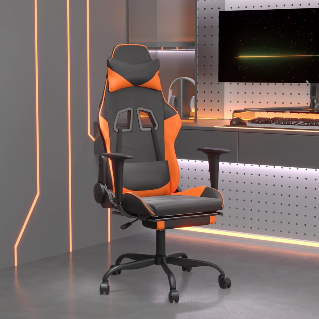 Gaming Chair Black and Orange Faux leather, metal, plywood, foam
