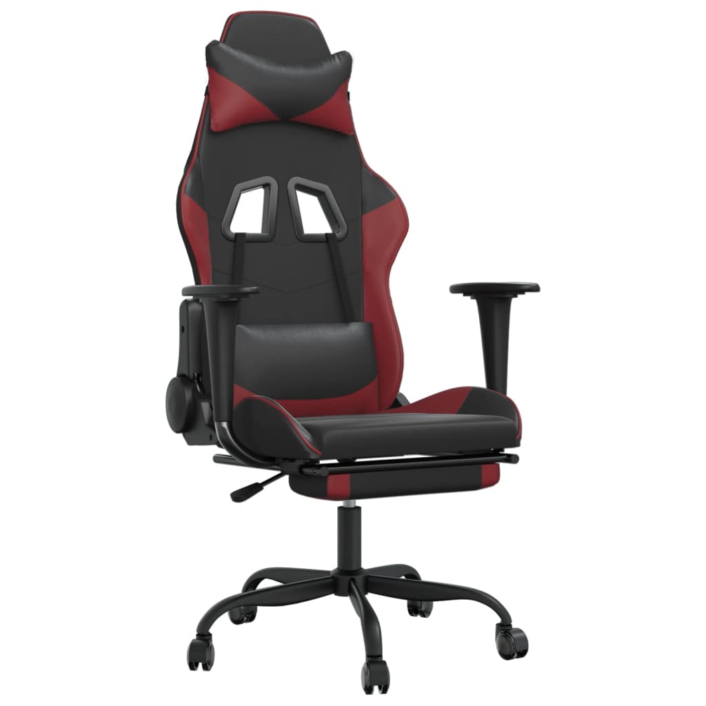 Gaming Chair Black and Wine Red Faux Leather, Metal, Plywood Medium