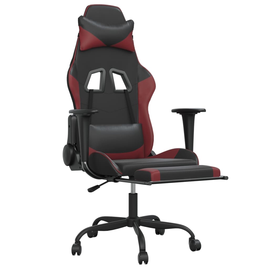 Gaming Chair Black and Wine Red Faux Leather, Metal, Plywood Medium