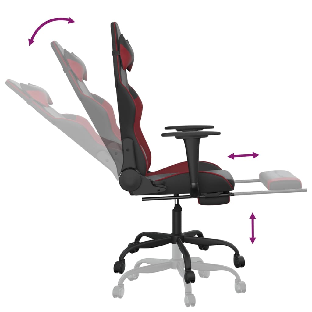 Gaming Chair Black and Wine Red Faux Leather, Metal, Plywood Medium