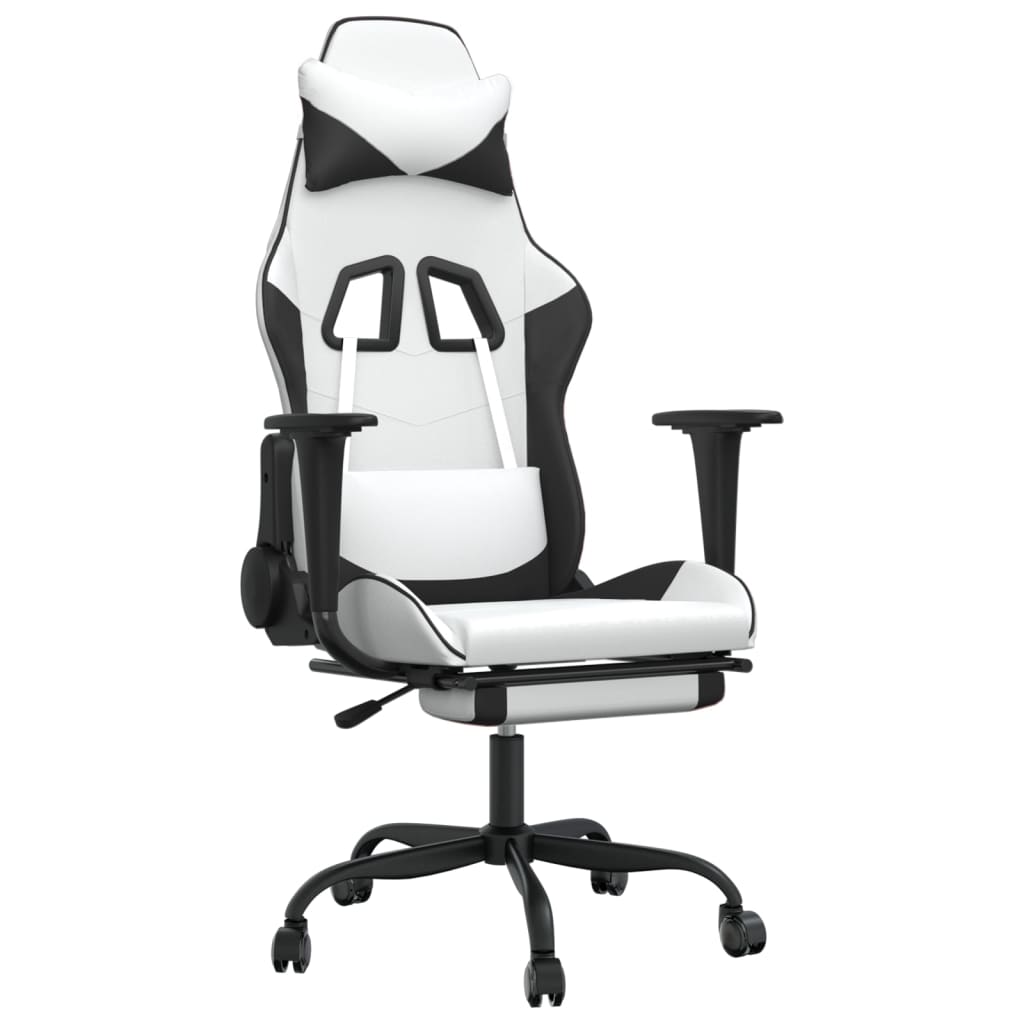 Gaming Chair White and Black Faux leather, metal, plywood Large