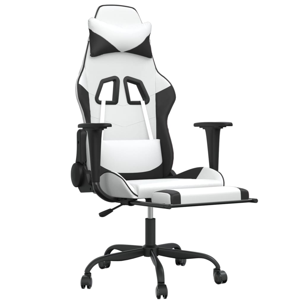 Gaming Chair White and Black Faux leather, metal, plywood Large