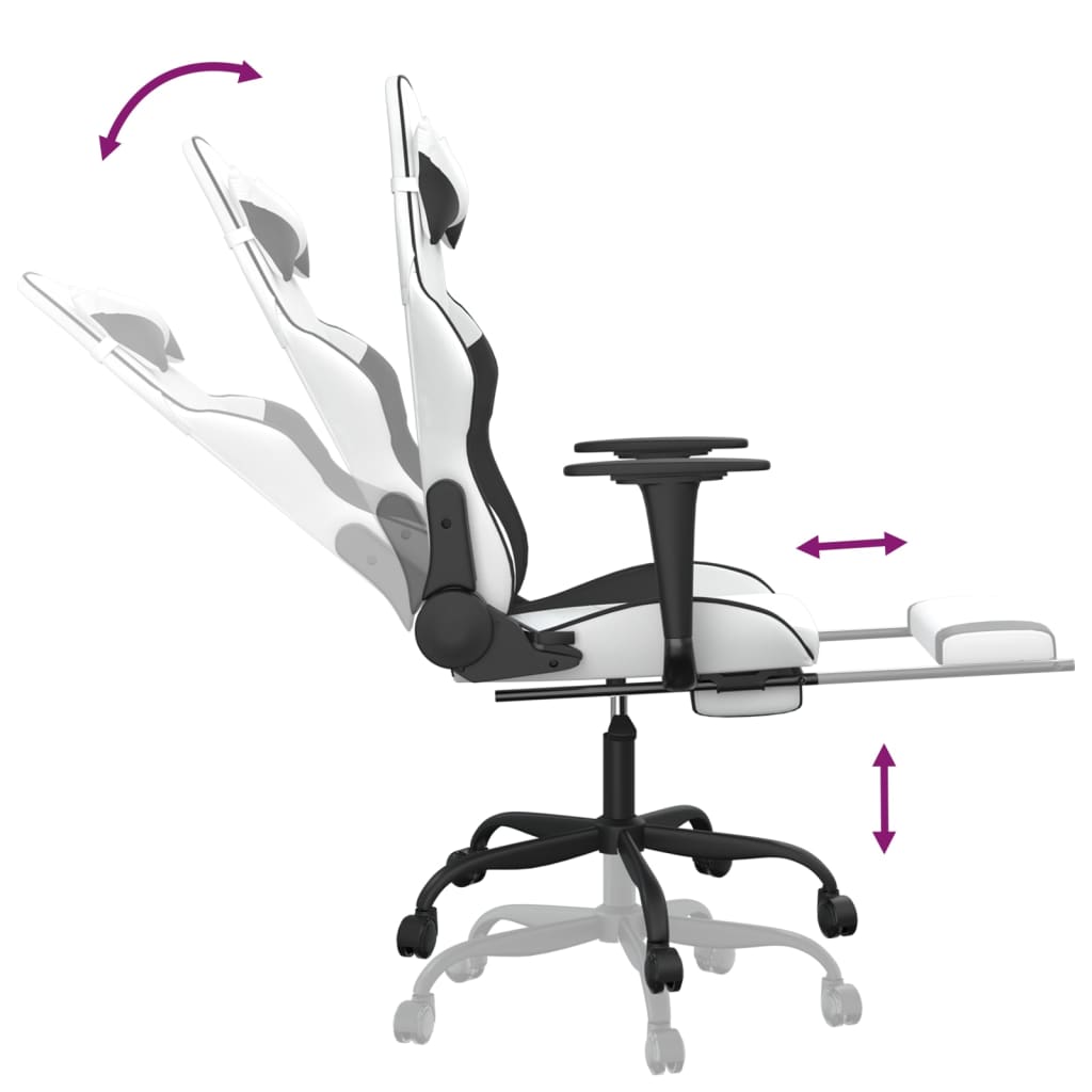 Gaming Chair White and Black Faux leather, metal, plywood Large