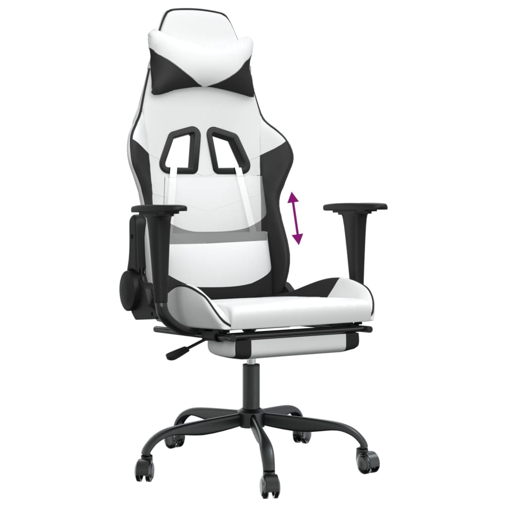 Gaming Chair White and Black Faux leather, metal, plywood Large