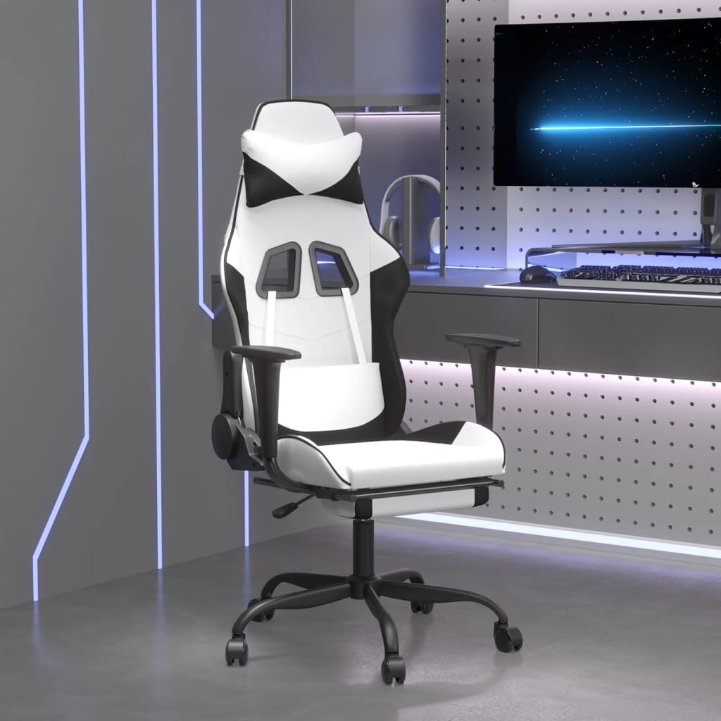 Gaming Chair White and Black Faux leather, metal, plywood Large