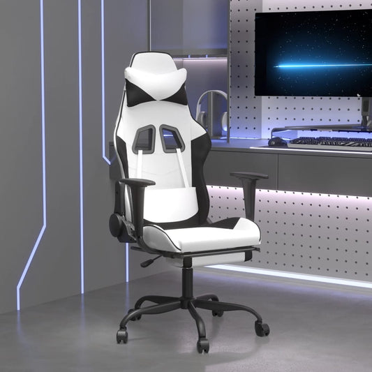 Gaming Chair White and Black Faux leather, metal, plywood Large