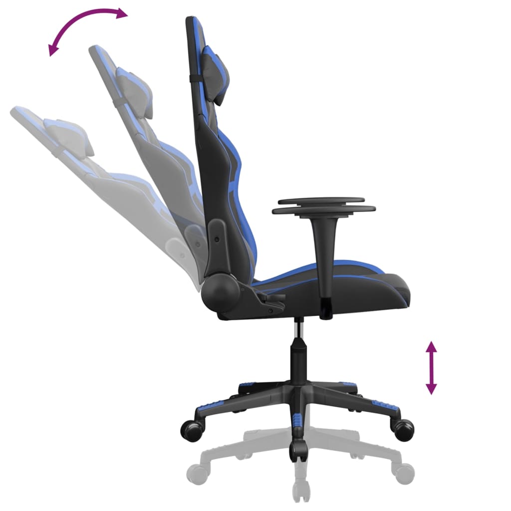 Gaming Chair Black and Blue Faux leather, Metal, Plywood Medium