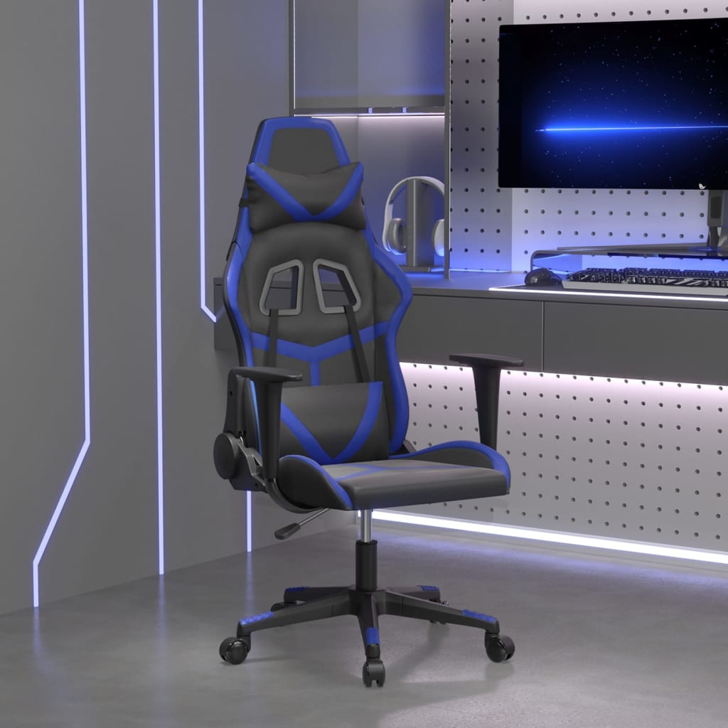 Gaming Chair Black and Blue Faux leather, Metal, Plywood Medium